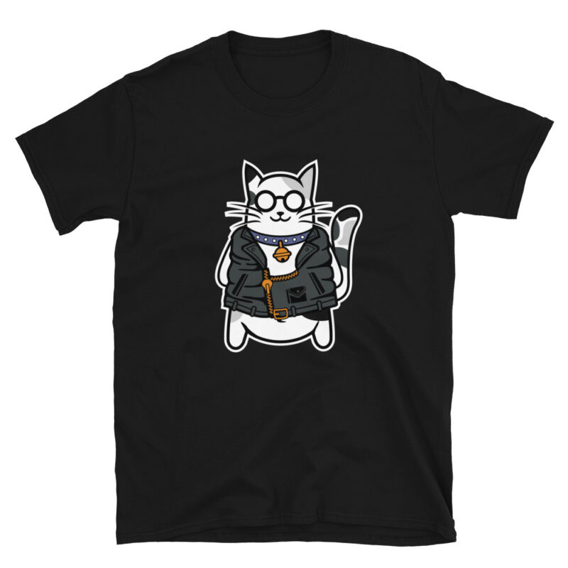 Maglietta nera con stampa di un Gatto con collare e chiodo