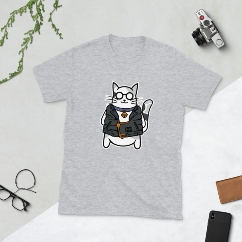 Maglietta divertente con stampa di un Gatto con collare e chiodo