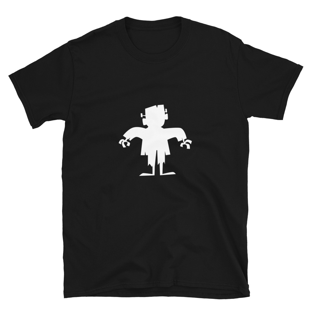 Maglietta Frankenstein stampa bianca su t-shirt nera